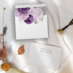Elegant Purple Silver Floral Wedding Envelope