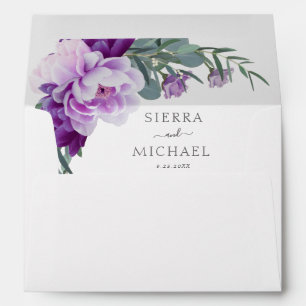 Elegant Purple & Silver Floral Wedding Invitation Envelope