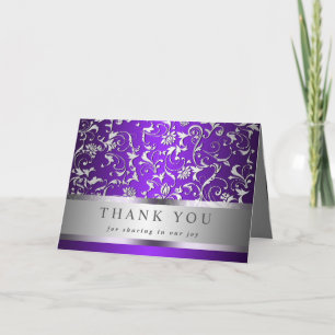 Elegant Purple Silver Flourish Wedding Thank You Card