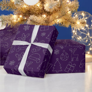 Elegant Purple & Silver Glitter Christmas Pattern Wrapping Paper