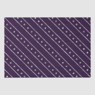 Elegant Purple & Silver Glitter Christmas Stripes Tissue Paper