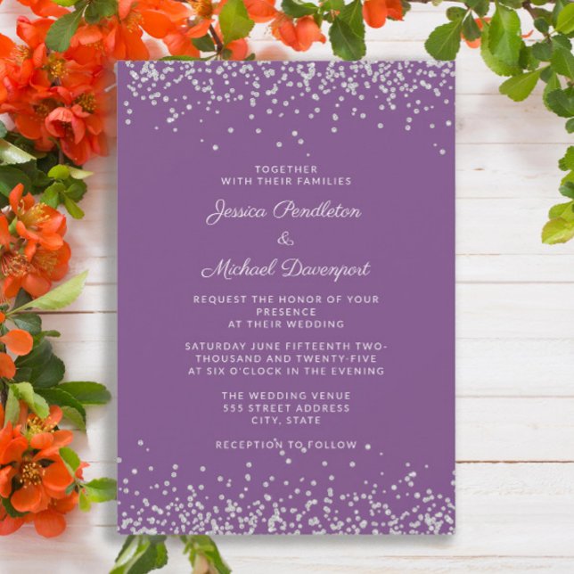 Elegant Purple Silver Glitter Wedding  Invitation (Purple wedding invitation with silver glitter )