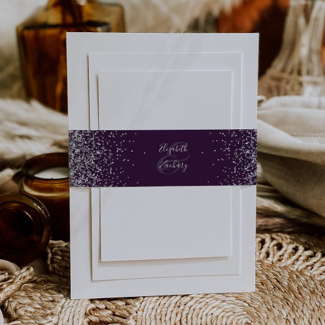 Elegant Purple Silver Glitter Wedding Invitation Belly Band (Creator Uploaded)