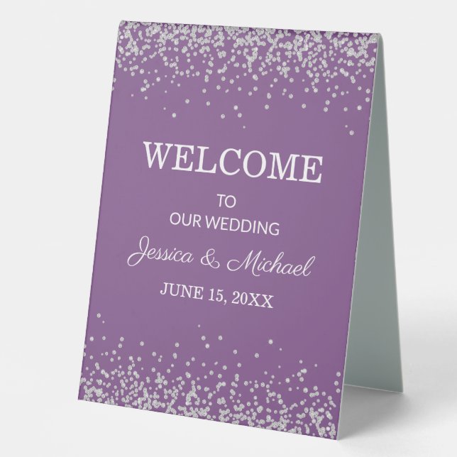 Elegant Purple Silver Glitter Wedding Welcome (Front)