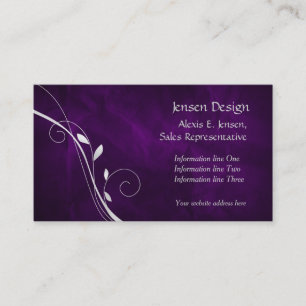 Elegant Purple Silver Leaf Swirl Business Card