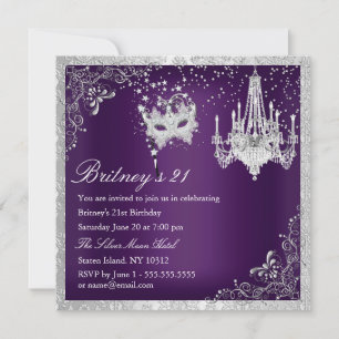 Elegant Purple & Silver Masquerade 21st Invite