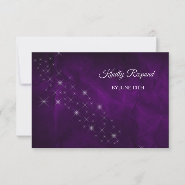 Elegant Purple Silver Star Wedding RSVP (Front)