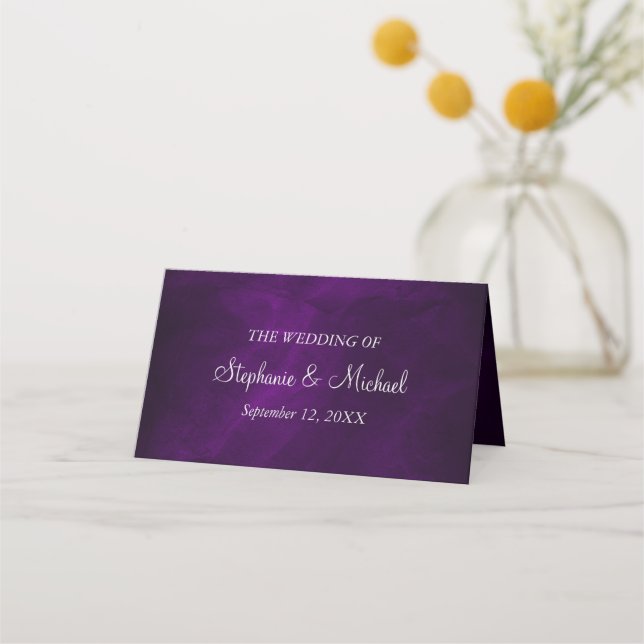 Elegant Purple Silver Wedding Edit 1 Place Card (Back)