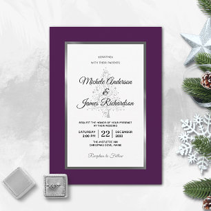 Elegant Purple Silver Winter Holiday Wedding Invitation