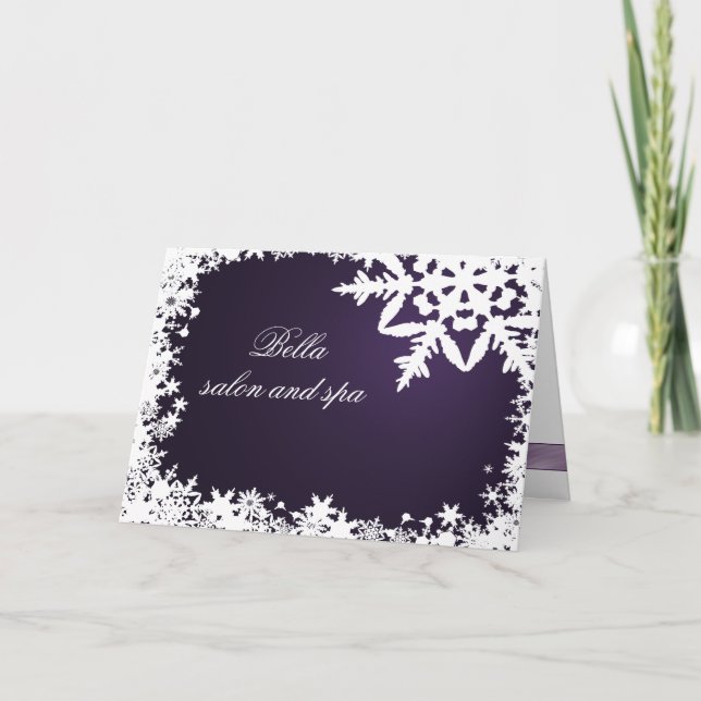 elegant purple snowflake  Business Thank You Cards (Front)