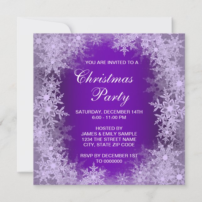 Elegant Purple Snowflake Christmas Party Invitation (Front)