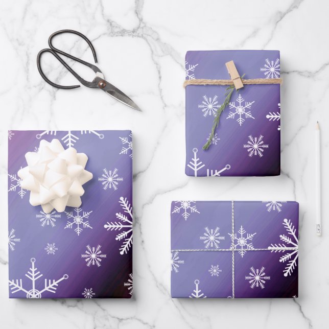 Elegant Purple Snowflake Gradient Gift Wrapping Paper Sheet (Front)
