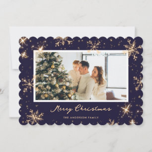 Elegant Purple Snowflakes Photo Christmas Card