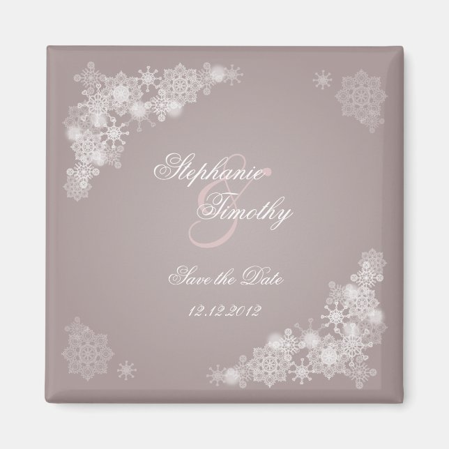 Elegant purple snowflakes save the date magnet (Front)