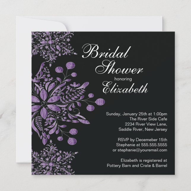 Elegant Purple Snowflakes Winter Bridal Shower Invitation (Front)