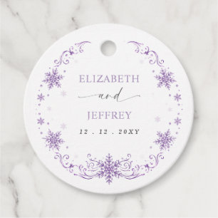 Elegant Purple Snowflakes Winter Wedding Favour Tags
