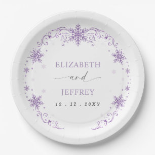 Elegant Purple Snowflakes Winter Wedding Paper Plate