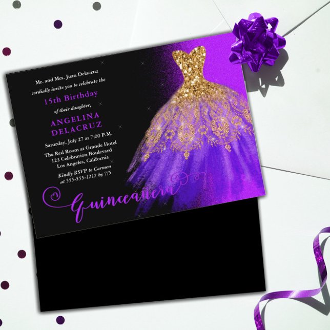 Elegant Purple Spanish Gown Quinceañera  Invitation (Creator Uploaded)