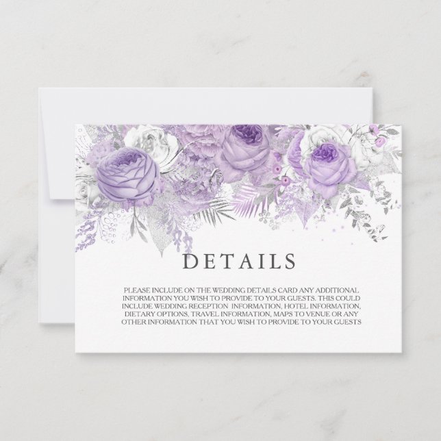 Elegant Purple Sparkle Flowers Wedding Details Invitation (Front)