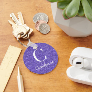 Elegant Purple Sparkle Glitter Monogram Key Ring