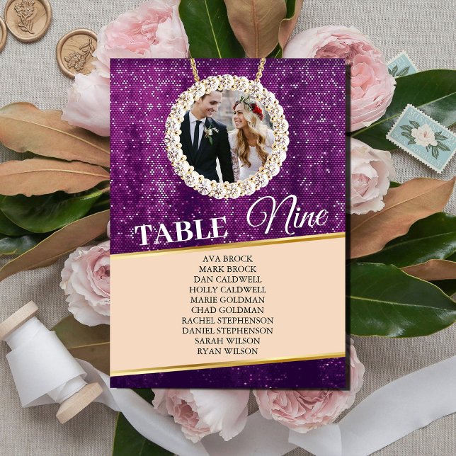 Elegant Purple Sparkly Photo Seating Chart Card (Creator Uploaded)