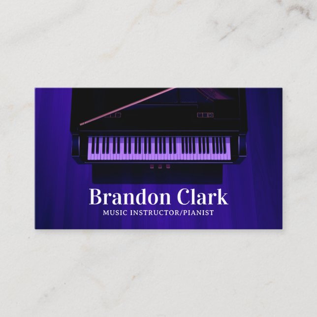 Elegant Purple Stage Grand Piano Musician Business Card (Front)