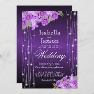 Elegant Purple String Lights Floral Wedding Invitation