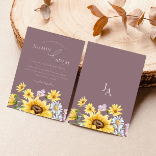 Elegant Purple Sunflower Monogram Floral Wedding Invitation