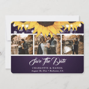 Elegant Purple Sunflower Photo Wedding Save The Date