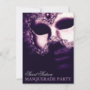 Elegant Purple Sweet 16 Masquerade Party Invites