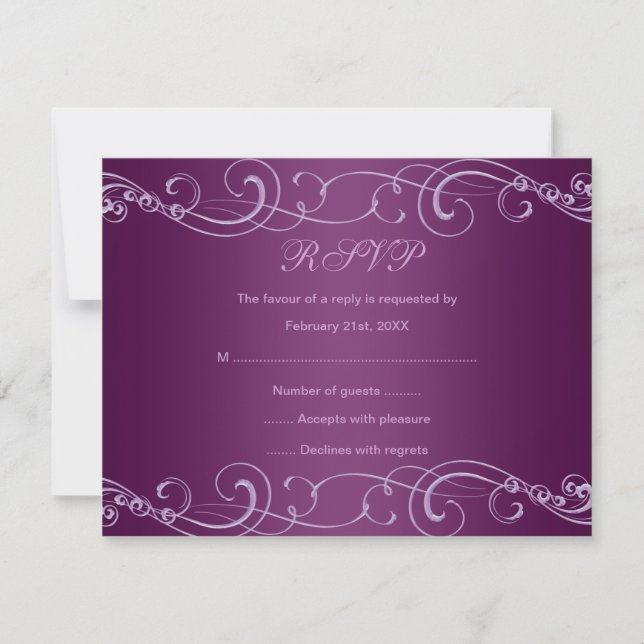 Elegant Purple Swirl RSVP Card (Front)