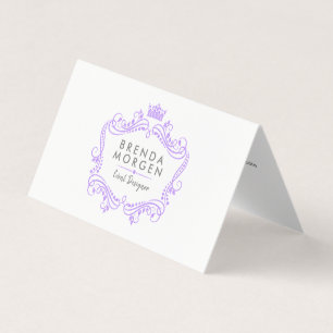 Elegant Purple Swirls & Crown Frame Business Card