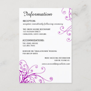 Elegant Purple Swirls Wedding Information card