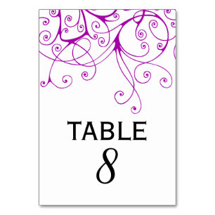 Elegant Purple Swirls Wedding Table Number Card