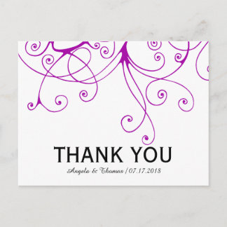 Elegant Purple Swirls Wedding Thank You Postcard