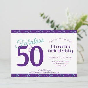 Elegant Purple Teal 50th Birthday Party Invitation