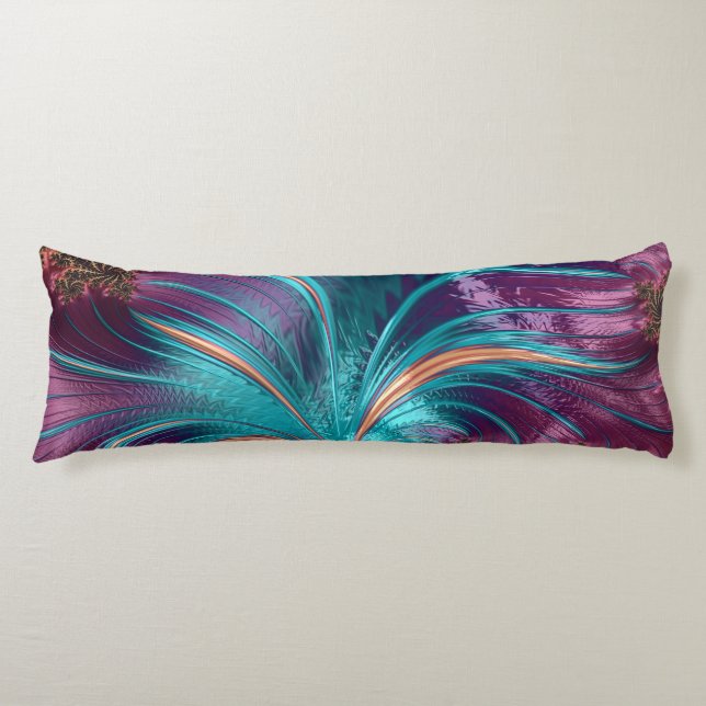 Elegant Purple Teal Abstract Feather Chic Bedding Body Cushion (Front)