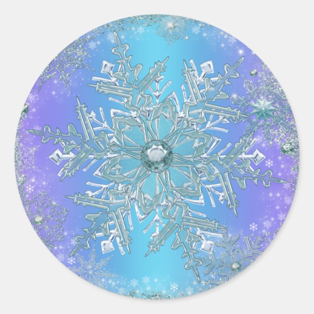 Elegant Purple Teal Blue Snowflake Stickers (Front)