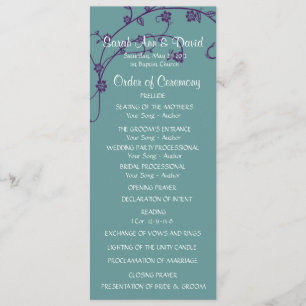 Elegant purple & teal Floral Swirl Wedding Program