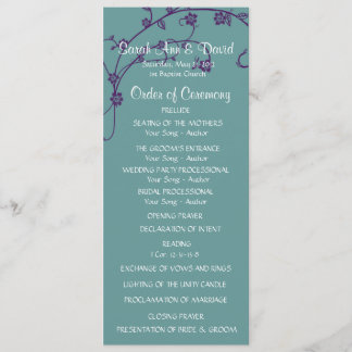 Elegant purple & teal Floral Swirl Wedding Program