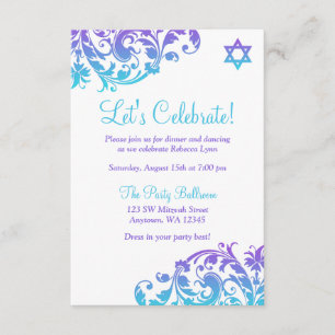 Elegant Purple Teal Flourish Bat Mitzvah Reception Invitation