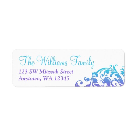Elegant Purple Teal Flourish Bat Mitzvah Return Address Label