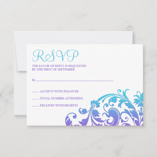 Elegant Purple Teal Flourish Bat Mitzvah RSVP Card (Front)