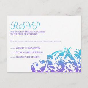 Elegant Purple Teal Flourish Bat Mitzvah RSVP Card