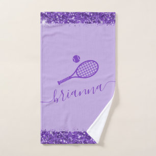 Elegant Purple Tennis Glitter Name Hand Towel
