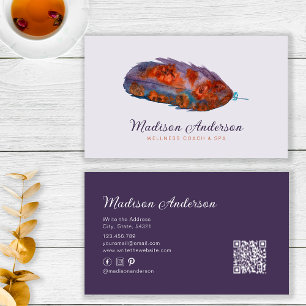 Elegant Purple Terracotta Boho Watercolor Feather Business Card