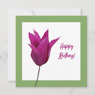 Elegant purple tulip flower on green birthday  car card