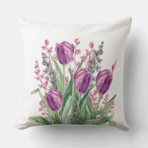 Elegant, Purple Tulip Flowers Pattern  Purple Stri Cushion