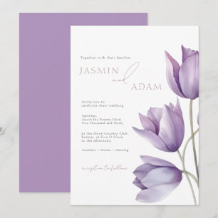 Elegant Purple Tulip Minimalist Wedding Invitation