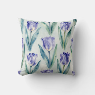 Elegant Purple Tulip Watercolor Seamless Pattern w Cushion